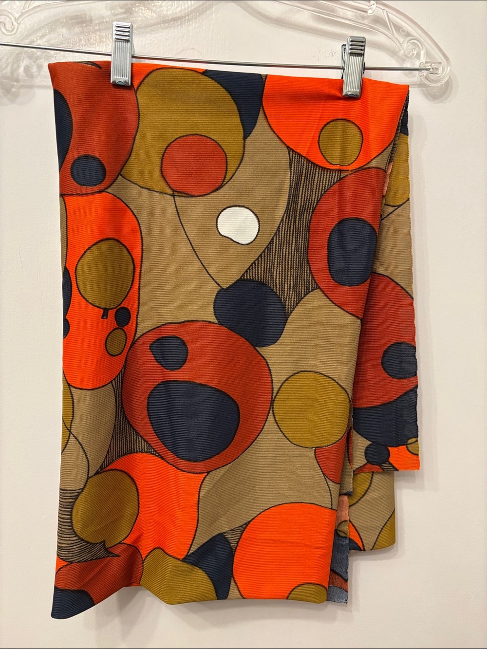 Vintage Bold Abstract Polyester Woven Fabric in Orange Tan - 74 x 46  inches